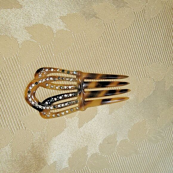 VTG Victorian hair comb faux Tortoise Shell hair ornament w/rhinestones - Picture 13 of 15